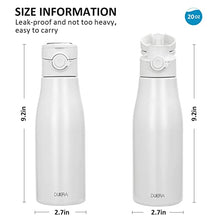 DUIERA 20 oz Water Bottle BPA Free Water Bottle Stainless Steel Keeps Cold or Hot, Insulated Water Bottle with Leak Proof Lid Lock Button & Carrying Loop, White, for Hiking/Sports/ Gym/Travel/Golf