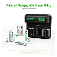 EBL LCD Universal Battery Charger - 8 Bay AA AAA C D Battery Charger for Rechargeable Batteries Ni-MH AA AAA C D Batteries with 2A USB Port, Type C Input, Fast AA AAA Battery Charger