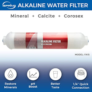 iSpring FA15 Alkaline Water Filter Cartridge for Reverse Osmosis RO System 3-Layer 10-inch Inline Quick Connect Replacement or Add-on, pH Balance and Restore Minerals