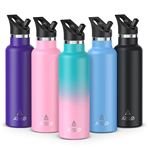 Arslo Stainless Steel Double Wall Water Bottles, Vacuum Insulated Bottle With Straw Lid, Insulated Water Bottle Keeps Water Cold for 24 Hours, Hot for 12 Hours, Hiking, Sports