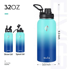 Elvira 32oz Vacuum Insulated Stainless Steel Water Bottle with Straw & Spout Lids, Double Wall Sweat-proof BPA Free to Keep Beverages Cold For 24Hrs or Hot For 12Hrs-Green/Blue Gradient