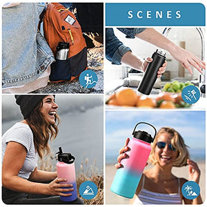 Bluego 40oz Insulated Stainless Steel Water Bottle with Straw and 3 Lids -Straw-Spout-Handle Lids,Vacuum Wide Mouth Reusable Metal Water Bottles, Keeps Hot and Cold Leak-Proof Sports Flask-PoupleBule