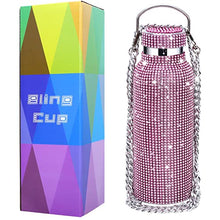 Diamond Water Bottle Bling Diamond Vacuum Flask Sparkling Glitter Thermos Bottles for Women Refillable High-end Insulated Bottle Stainless (17oz/500ml, Pink)