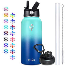 Elvira 32oz Vacuum Insulated Stainless Steel Water Bottle with Straw & Spout Lids, Double Wall Sweat-proof BPA Free to Keep Beverages Cold For 24Hrs or Hot For 12Hrs-Green/Blue Gradient