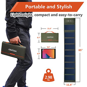 AIMTOM Portable Solar Charger – 60W Foldable Solar Panel with 5V USB and 18V DC for iPhone, Tablet, Laptop, Camera, Cell Phone, GPS and 5-18V Devices – Compatible with Solar Generators Power Stations